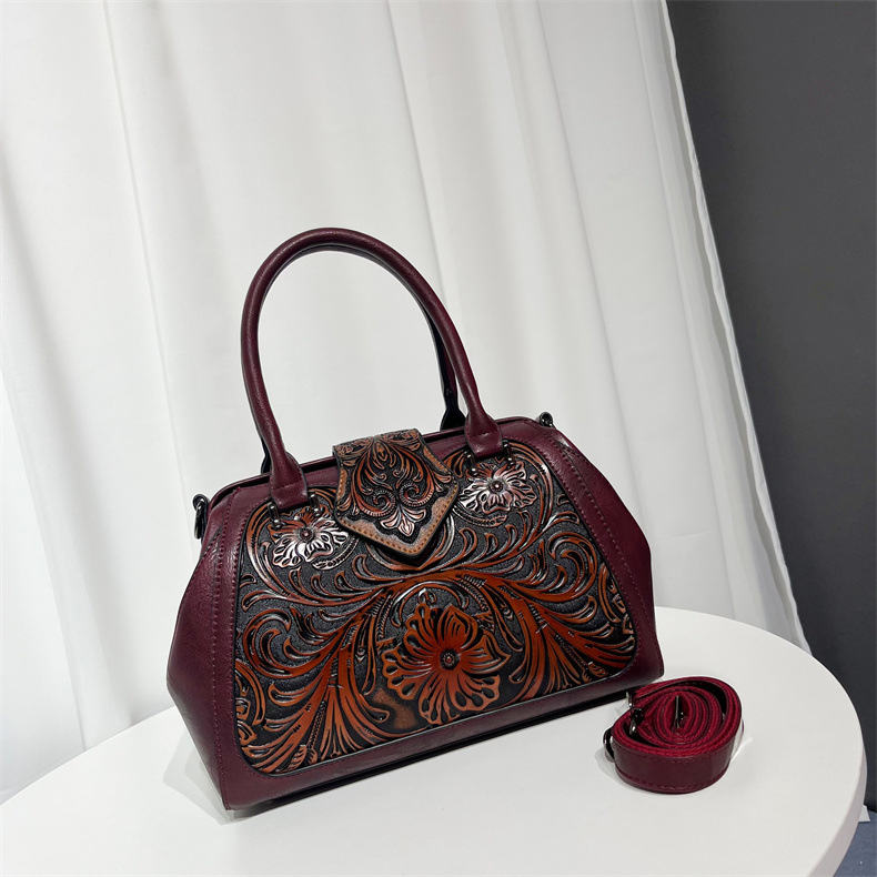 复购花纹手提包新款时尚欧美擦色图腾系列压花单肩包擦色工艺女包