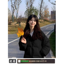 黑色羽绒服少女秋冬季初中高中学生加厚保暖宽松棉衣休闲百搭外套