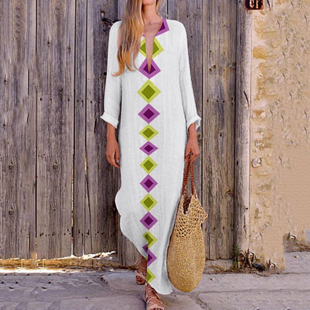 2025 verano comercio exterior suministro transfronterizo amazon ropa de moda europea y americana suelta V-collar vestido vestido largo bifurcado