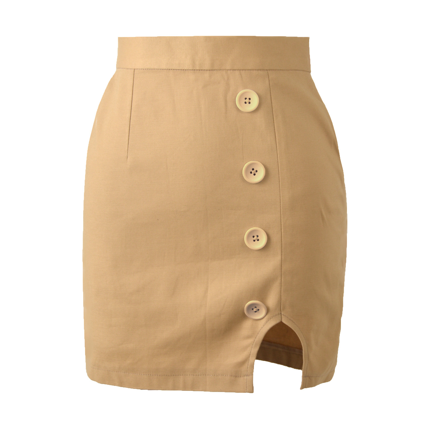 Slim A-Line Short High Waist Button Split Solid Color Skirt NSLDY76322