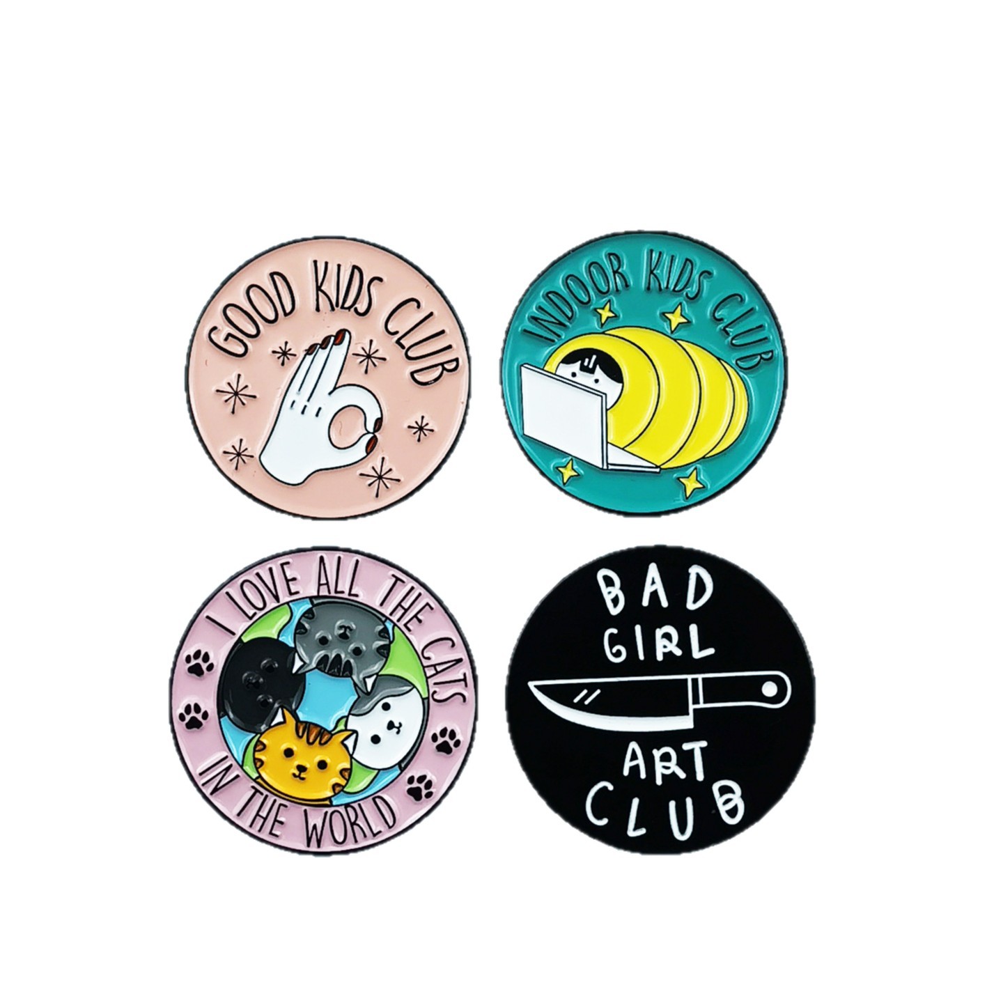Personalidad humor broche inglés dibujos animados lindo patrón aleación insignia redonda accesorios de pin fijo spot transfronterizo