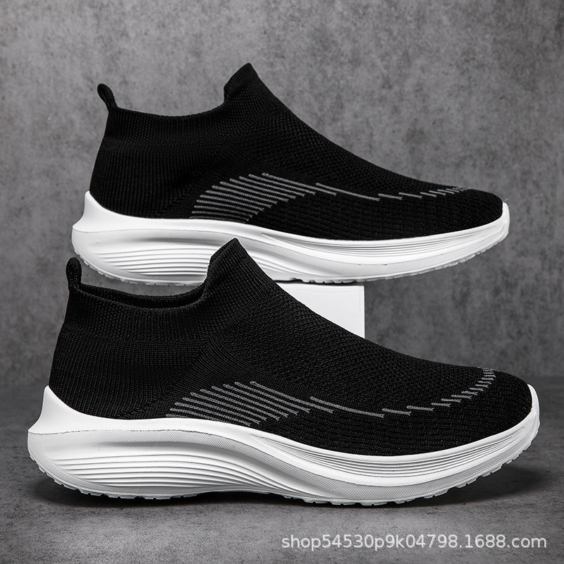Men's mesh sports casual running shoes, multi-color fly-knit mesh shoes, unisex work shoes, black lightweight sock-style trendy shoes