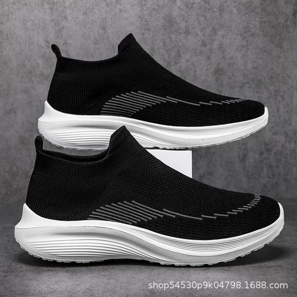 Men's mesh sports casual running shoes, multi-color fly-knit mesh shoes, unisex work shoes, black lightweight sock-style trendy shoes