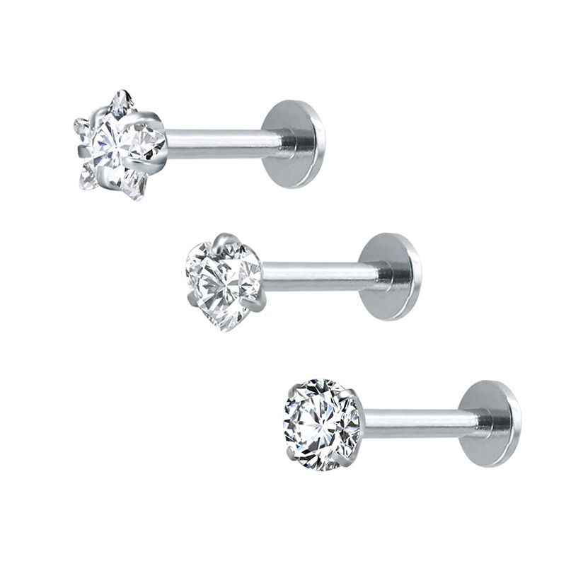 Geometric Stainless Steel Zircon Earrings Silver Twist Thin Stud Earrings for Men Women Fashion detail image 19