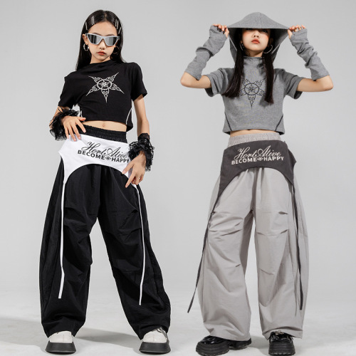 Jazz Dance Costume for Girls - Korean Style Tank Top and Backless Top with Jazz Pants for Children - Trendy Performance Outfit