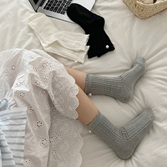珍珠麻花中筒襪千金少女百搭純色襪子女棉質瑪麗珍鞋木耳邊堆堆襪