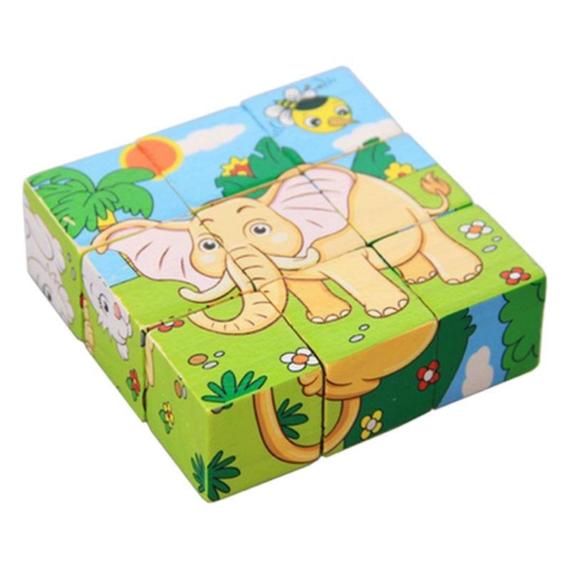 Juguetes de la inteligencia de la educación temprana de los niños pintura de madera de seis lados rompecabezas tridimensional bebé rompecabezas bloques de construcción bebé de madera