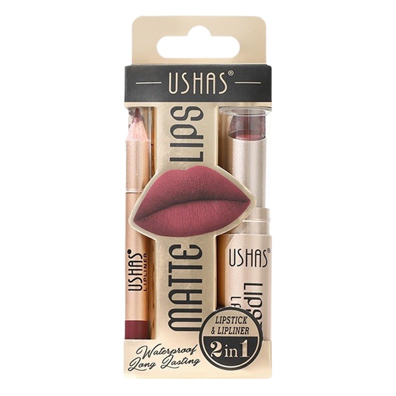 Delineador de labios USHAS transfronterizo Amazon con taza antiadherente, lápiz labial mate impermeable de larga duración, juego de lápiz labial 12 colores