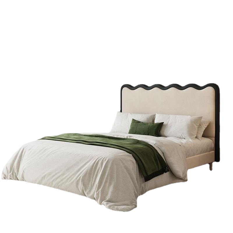 Estilo crema francés ondulación de la cama de cuero real Luz de lujo pequeño apartamento estilo tranquilo ins Internet celebridad cama suave dormitorio principal 1,8 cama doble