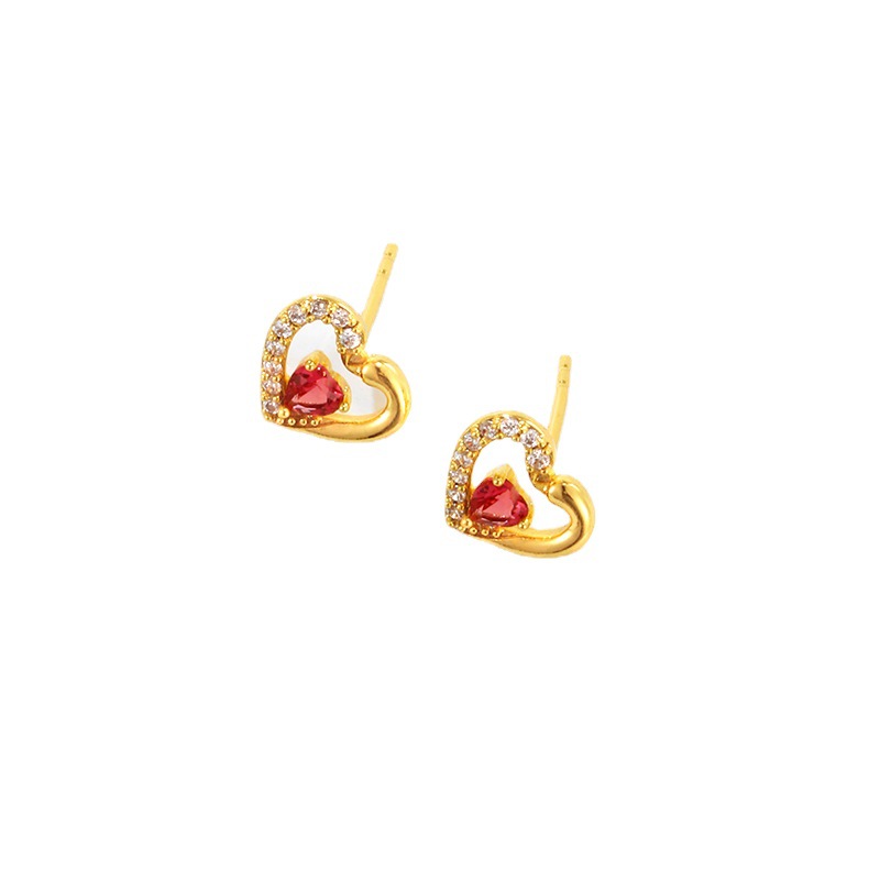 Pendientes de corazón con circonita y esmeralda, chapados en oro, de la marca Xuping, elegantes y de lujo discreto, para mujer.