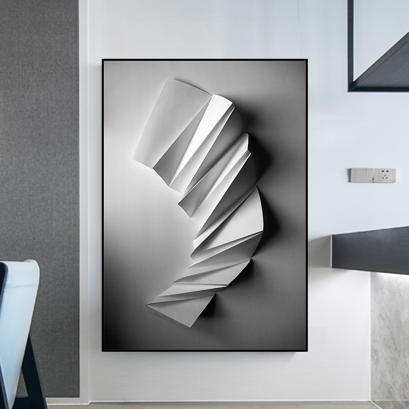 Minimalist decorative painting art niche hanging painting black white gray style abstract living room background wall mural