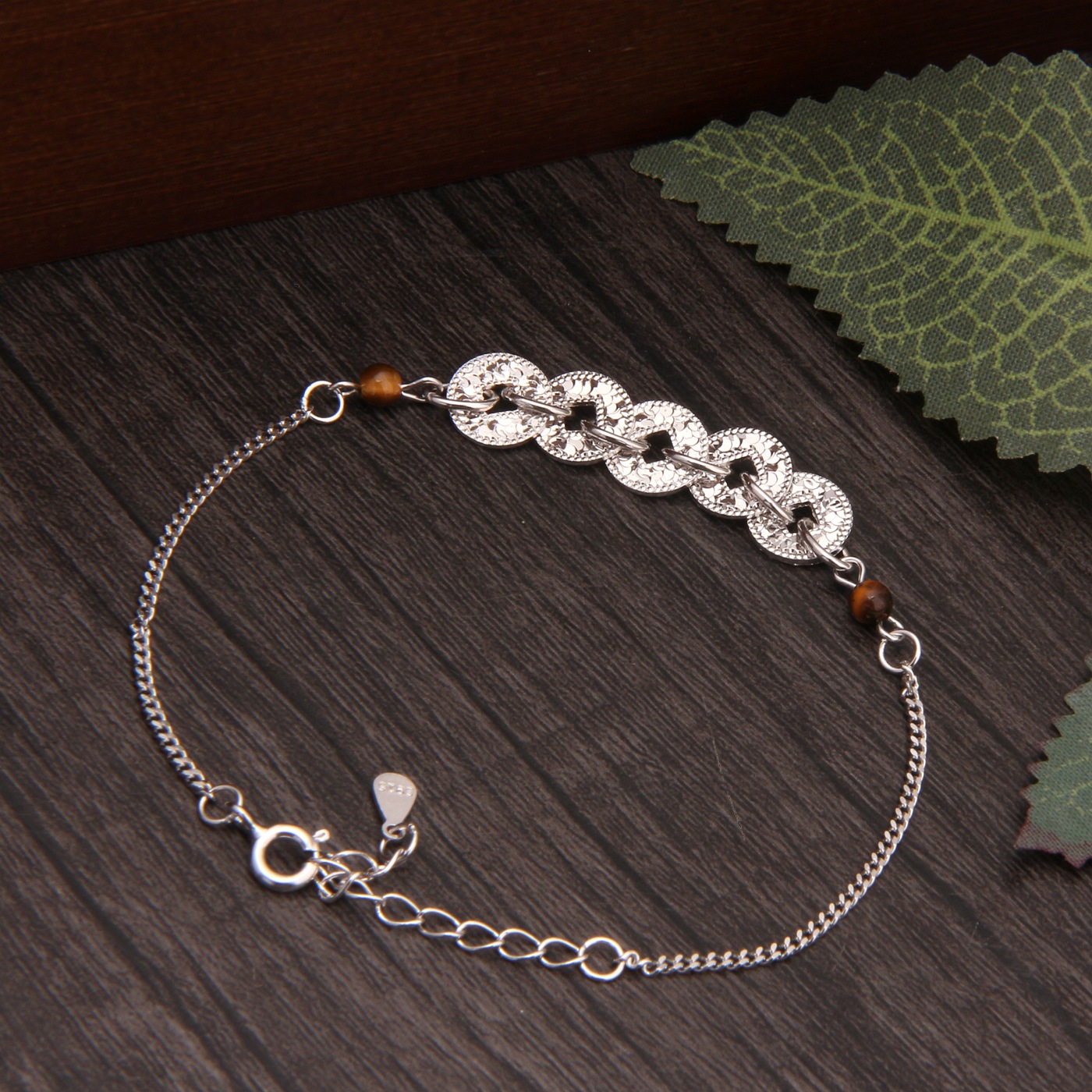 S925 Sterling Silver Crushed Ice Five Emperors Money Copper Money Lucky Bracelet Niche Fashion New Chinoiserie Women's Accessories