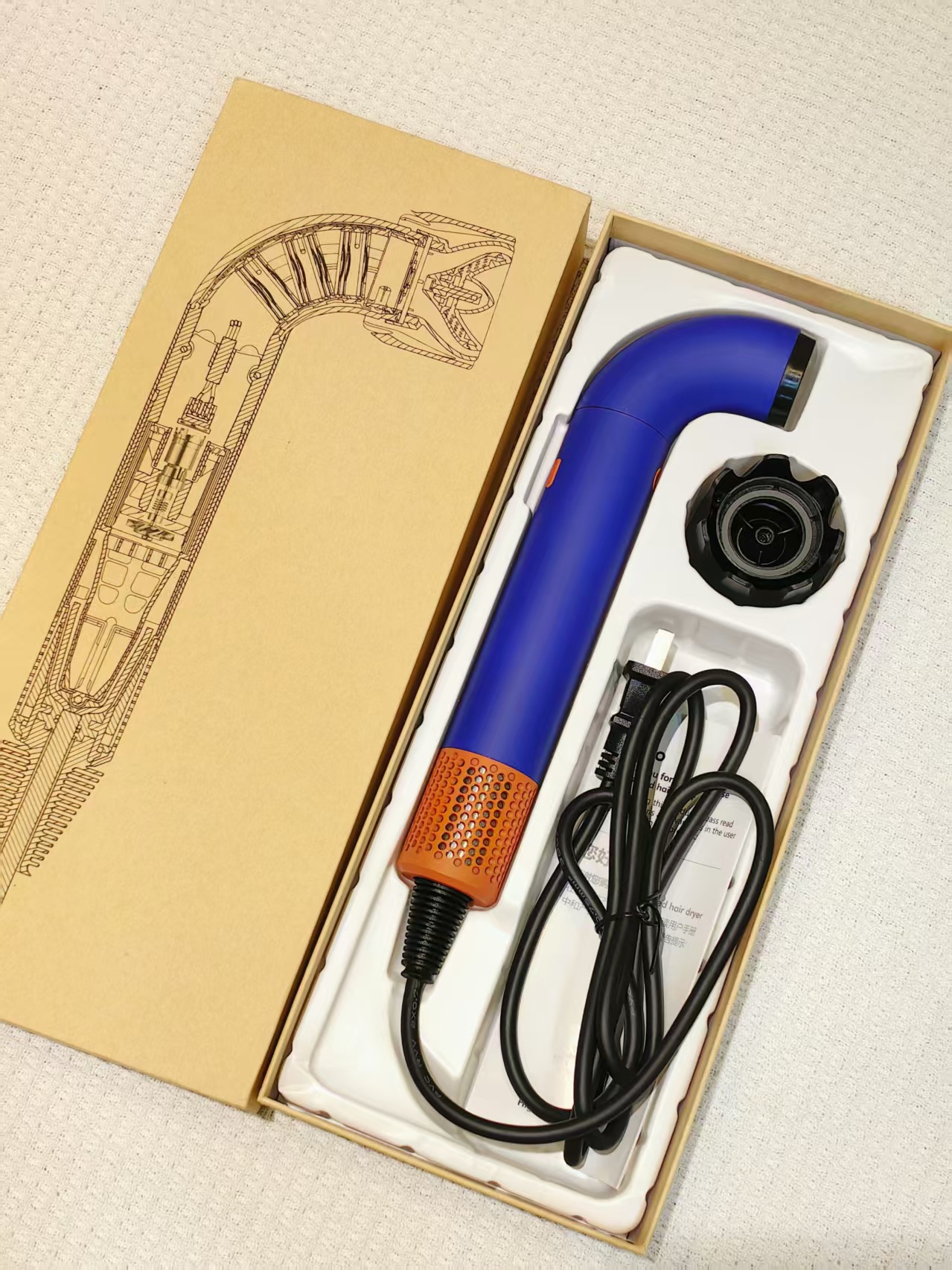 (블루 퍼플) HD18 헤어드라이어 + 무료 강력한 공기 흐름 노즐*1