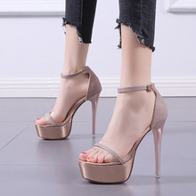 一字带凉鞋女2025夏季新款欧美露趾超高跟细跟女鞋夜店性感高跟鞋