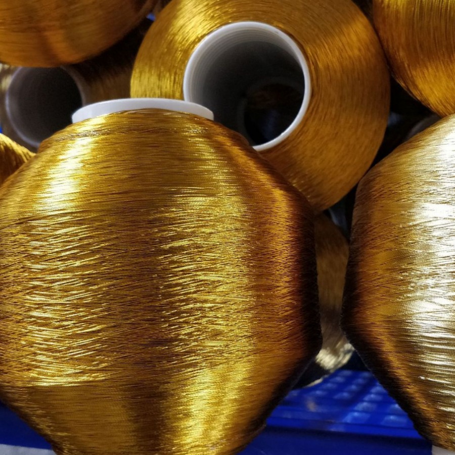 双股30D涤纶长丝包裹湖蓝浅天蓝金银彩线单股150D涤纶缠绕金丝线