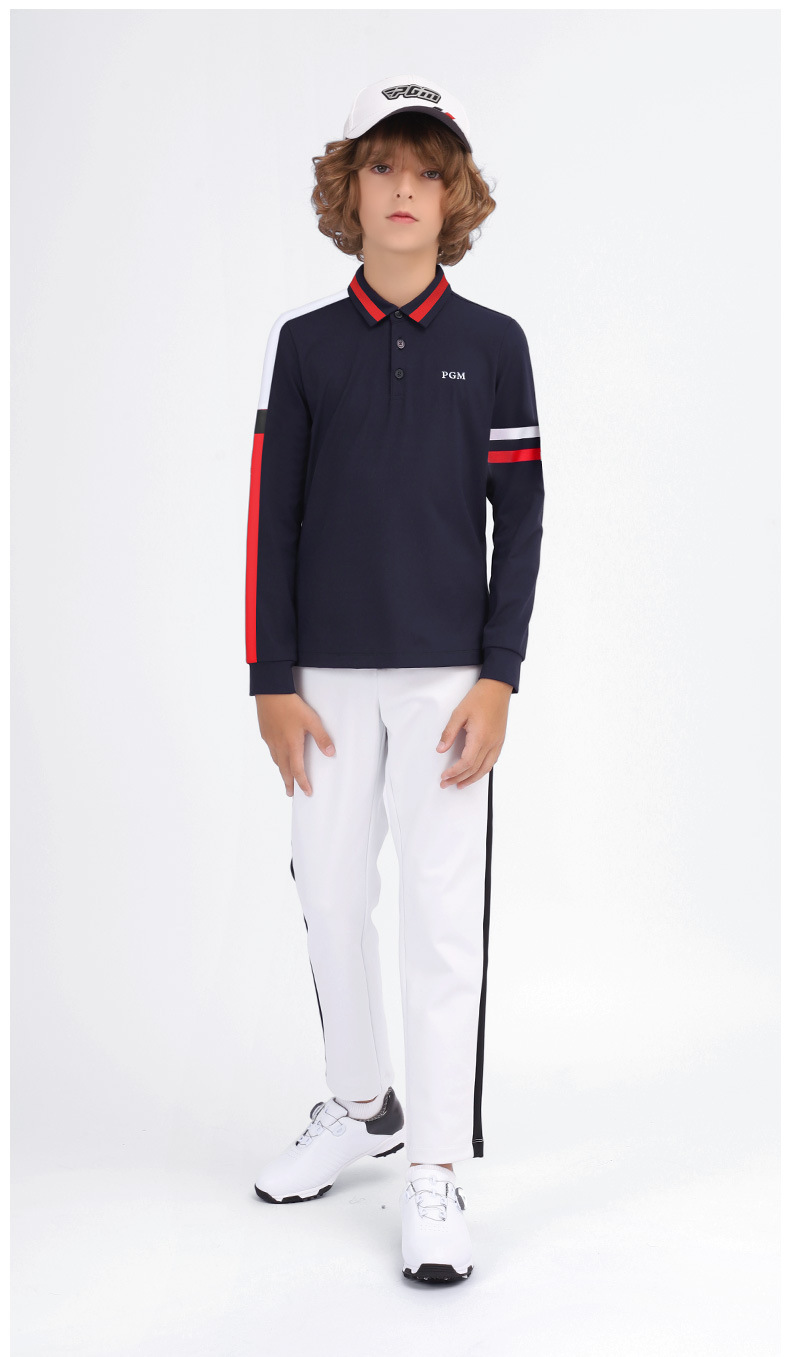 Áo thun dài tay golf bé trai PGM mùa thu đông — YF434-Áo màu trắng, YF459-màu xanh lá cây, YF459-màu trắng, YF434-Áo màu xanh nước biển chi tiết 7