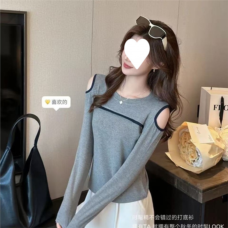 新品爆款外穿内搭百变修身露肩长袖t恤女打底衫秋冬款上衣