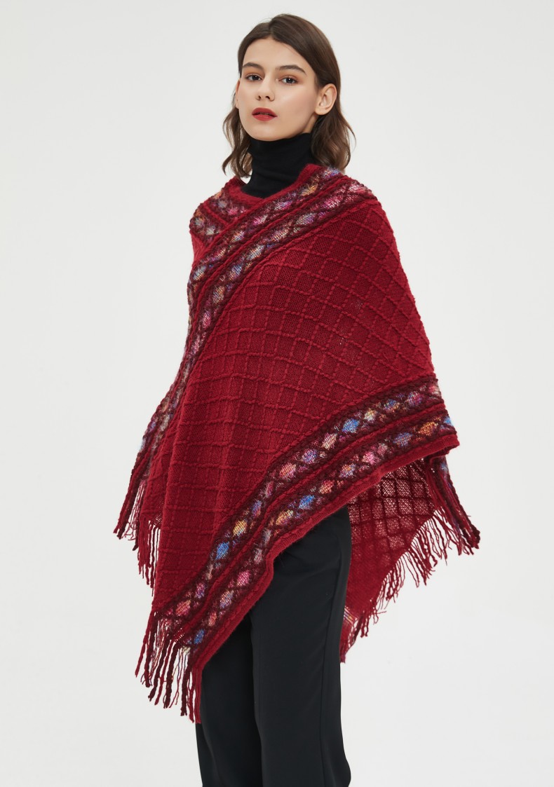 Mantella unisex vintage in maglia tinta unita in stile etnico_voghion.com