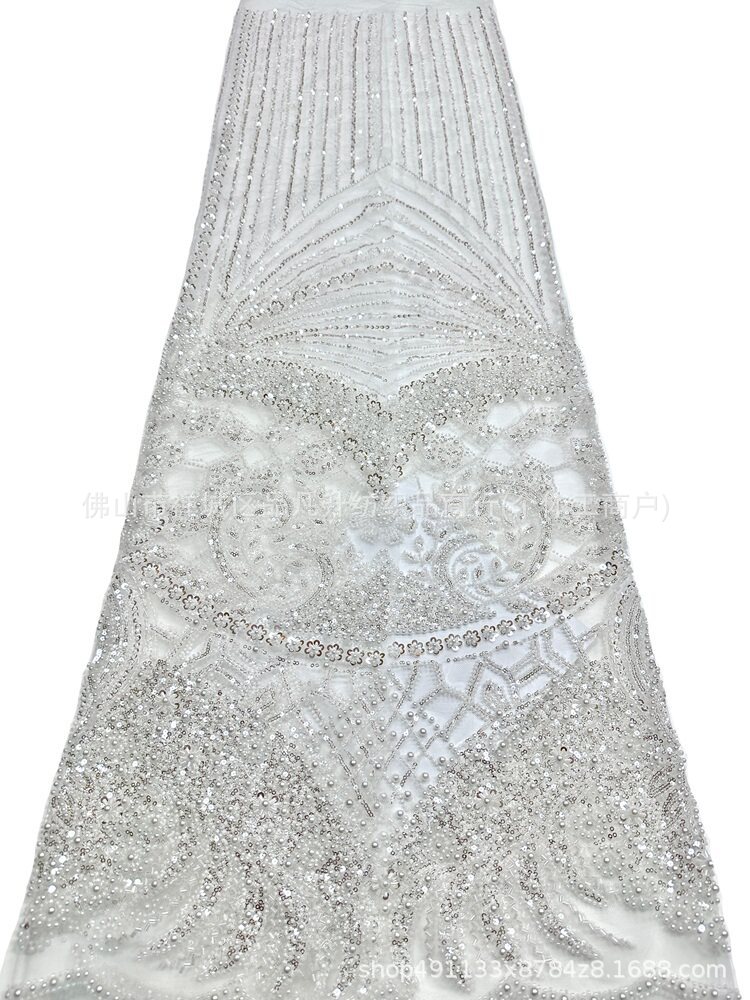 Fabrica directa de fabricación de tejido de bordado de bolsas tridimensionales franceses de alta gama vestido de boda de moda tubo de bordado de perlas tela