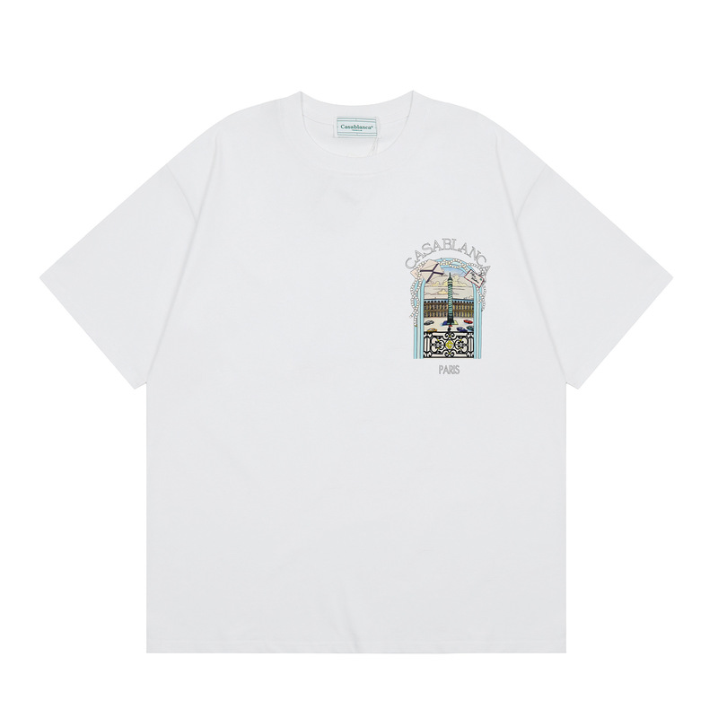 クロスボーダーカサブランカ夏新作カサドリームゲートプリント男女兼用ルーズ半袖Tシャツ純綿|undefined