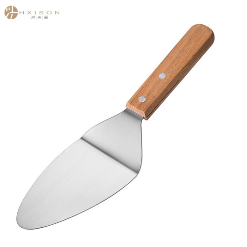 Pizza Turner with Wooden Handle, Triangle Cake Spatula, Transfer Spatula for Baking, Stainless Steel Steak Spatula, Cheese Cooking Tool, Round Panini Press