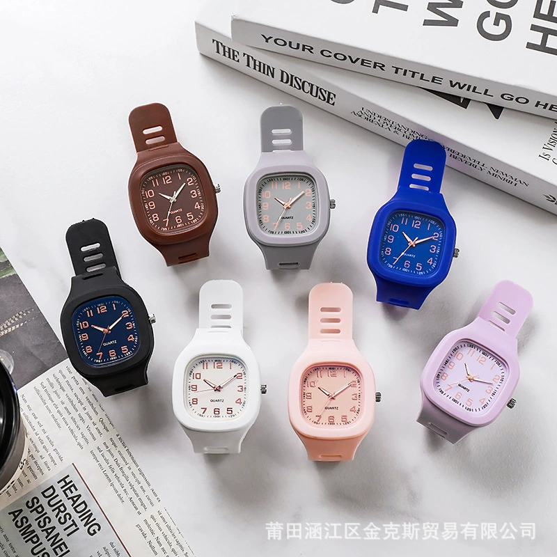 Square quartz watch, unisex, simple elegant design, silicone strap, lightweight