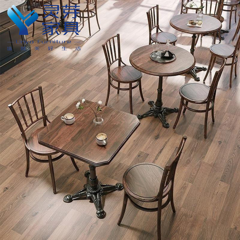 Mesas y sillas cuadradas de madera maciza retro americana combinación cafetería tienda de té con leche tienda de postres restaurante occidental barra de limpieza mesa comercial