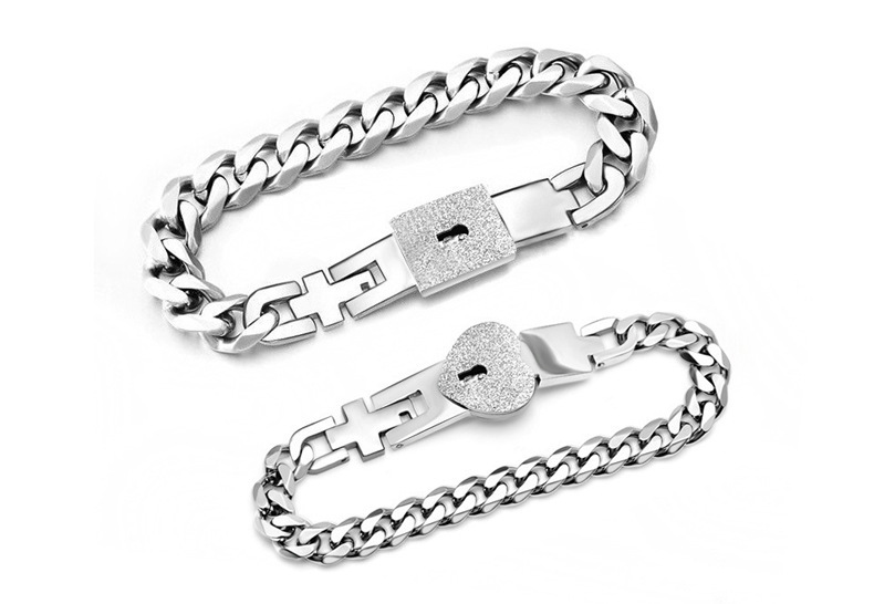 35g Weight Artificial Gemstones Inlay Material Bracelets Classification Titanium Steel Chain Material Hip-Hop Retro Heart Shape Titanium Steel Patchwork Artificial Gemstones Couple Bracelets
