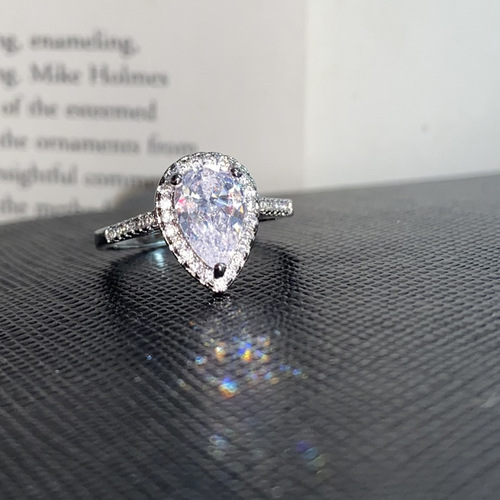 Versa foreign trade luxury water drop zirconium Seiko surrounded by plated 18K white ring bridal wedding bright ring