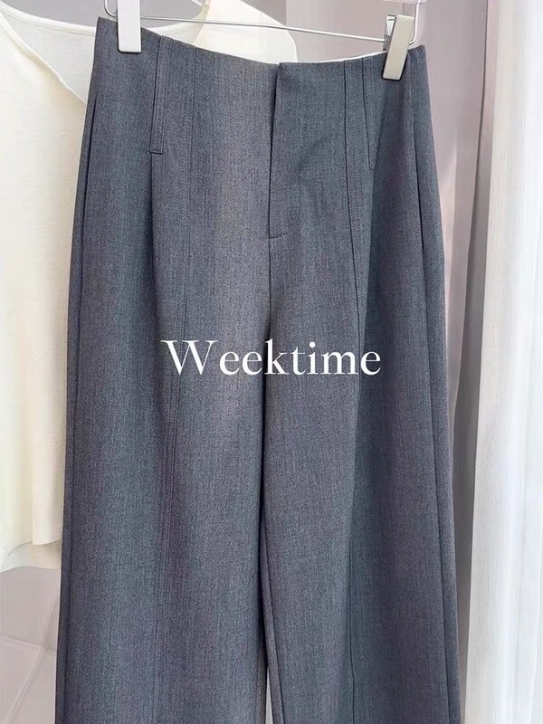 Highly Recommended! Italian Worsted Wool! Gray High-Waisted Slim Casual Straight-Leg Trousers Highly Recommended! Italian Worsted Wool! Gray High-Waisted Slim Casual Straight-Leg Trousers