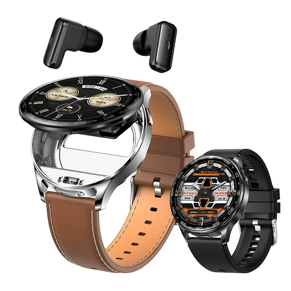 High sound quality double-headset multi-function watches-silver leather