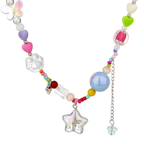 Summer dopamine colorful candy tassel star beaded necklace female y2k sweet cool hot girl style clavicle chain necklace