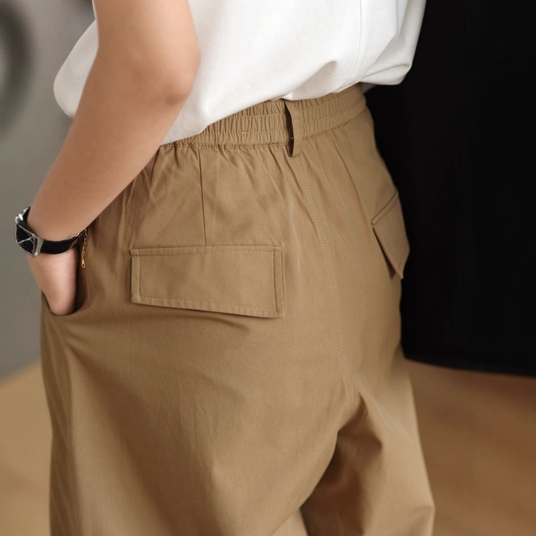 Quần ống rộng nữ cao eo dáng suông chất kaki mỏng nhẹ mùa hè — Kaki