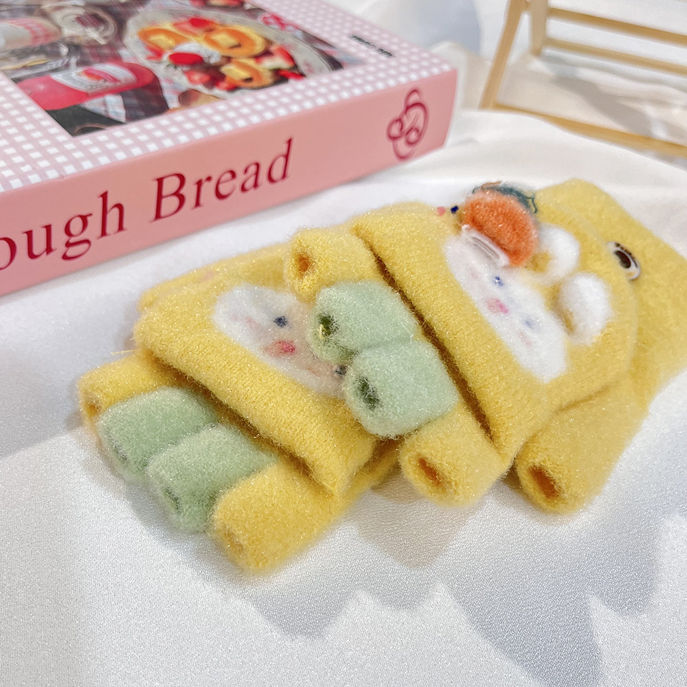 Niños guantes de conejo de orejas largas lindos y cálidos, cinco dedos, escritura de punto a prueba de frío y viento, guantes para niñas