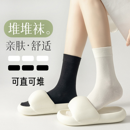 Autumn and winter socks women's long tube confinement socks ins trendy Morandi college style pile socks soft and waxy pure cotton boneless socks