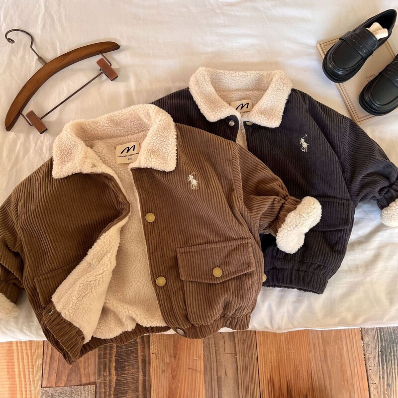 Boys' Jackets Are Fashionable and Versatile, Thickened Cotton Coats, New Products for Autumn and Winter 2025, Girls' Ribbed Fleece-Lined Casual Versatile Cotton Jackets