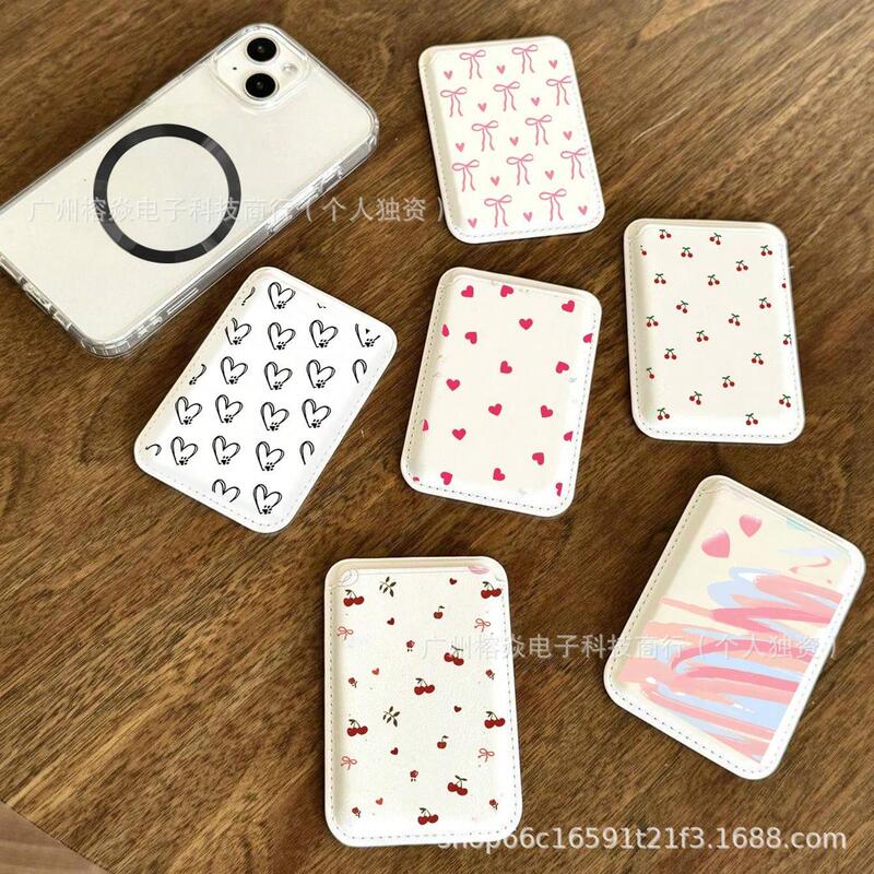 Cross-Border Korean Applicable Apple Magsafe Magnetic Card Holder for iPhone Samsung Back-Adhesive Card Case Pu Fashion