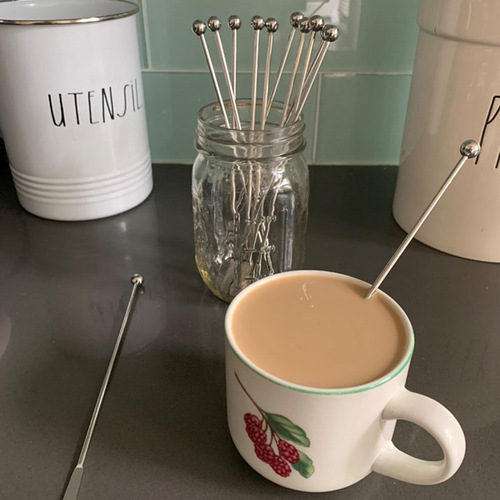 Factory direct supply 304 stainless steel cocktail mixing stick creative bar mixer milk tea stirrer