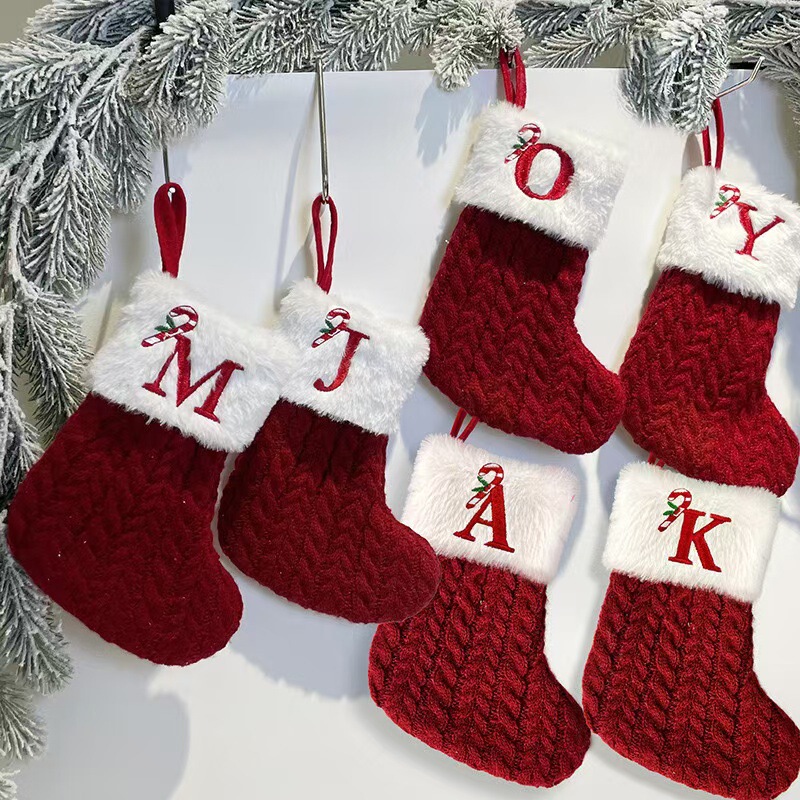 クロスボーダークリスマス装飾品刺繍アルファベットニット靴下子供キャンディーギフトバッグアルファベットクリスマス靴下ギフトバッグ|undefined