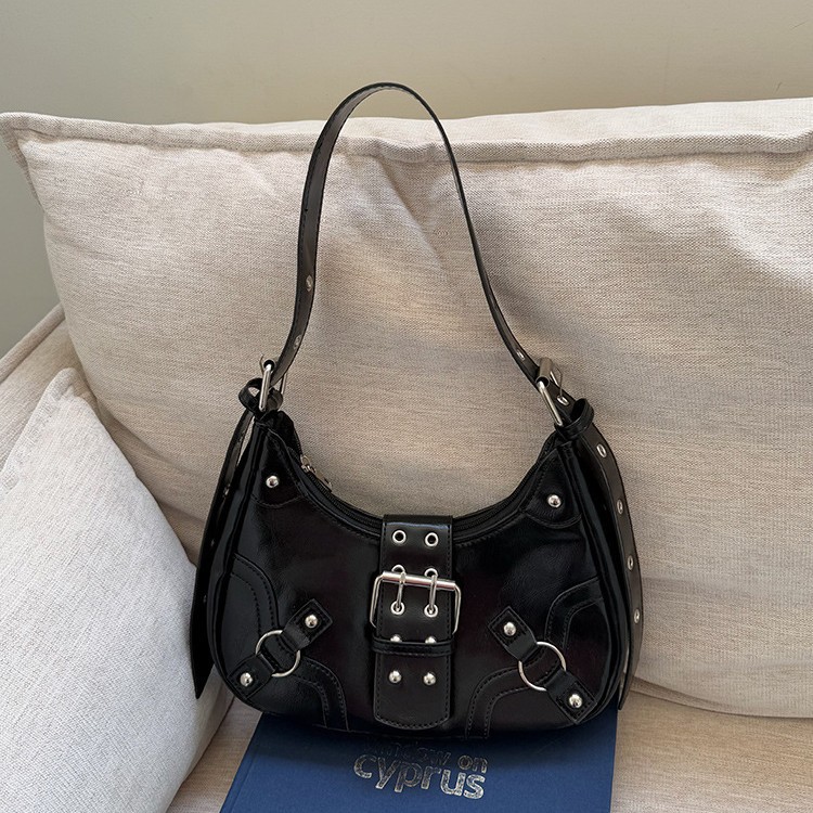 Sweet & Cool Biker Style Underarm Bag For Women 2026 New Arrival Versatile Commuter Studded Crescent Bag Shoulder Crossbody Bag - Thumbnail 3