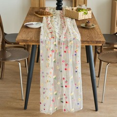 Yimanqiyun レーステーブルフラグプリーツフレンチレトロスタイルカラフルな花刺繍ウェディングテーブル装飾ティーフラッグクロス