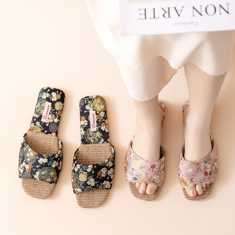 Spring and Summer Linen Embroidered Slippers for Women, New Chinese Style National Style Embroidery, Sweat-Absorbent, Non-Slip, Four-Season Home Factory Direct Sales Wholesale