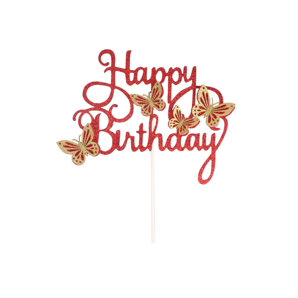 Decoración de fiesta postre multicolor horneado tarjetas feliz cumpleaños letras inglesas tarjetas mariposas