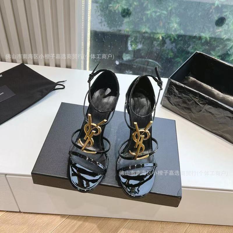 Women's 2024 Open-Toe Strappy Sandals with Thin Heels, Metal Letter Buckle, Black Sexy High-Heeled Shoes for Women