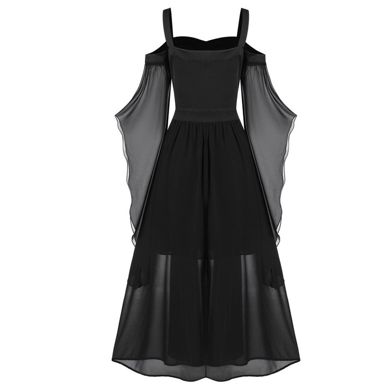 Cross-border New Gothic Large Swing Sleeve Irregular Stitching Halloween Witch Strap Strap Large Swing Dress