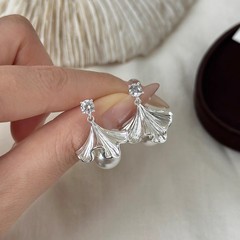 2025新款小众扇形银杏叶流苏珍珠耳环女夏天耳坠爆款轻奢高级感