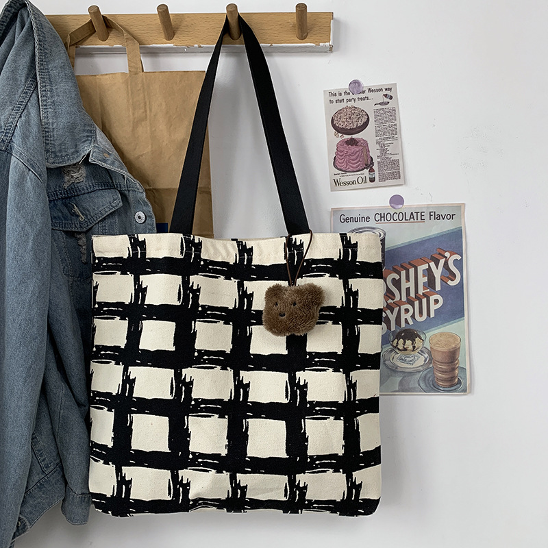 Double Shoulder Straps Strap Type Shoulder Bag Bags Type Women's Large Canvas Color Block Streetwear Square Zipper Shoulder Bag