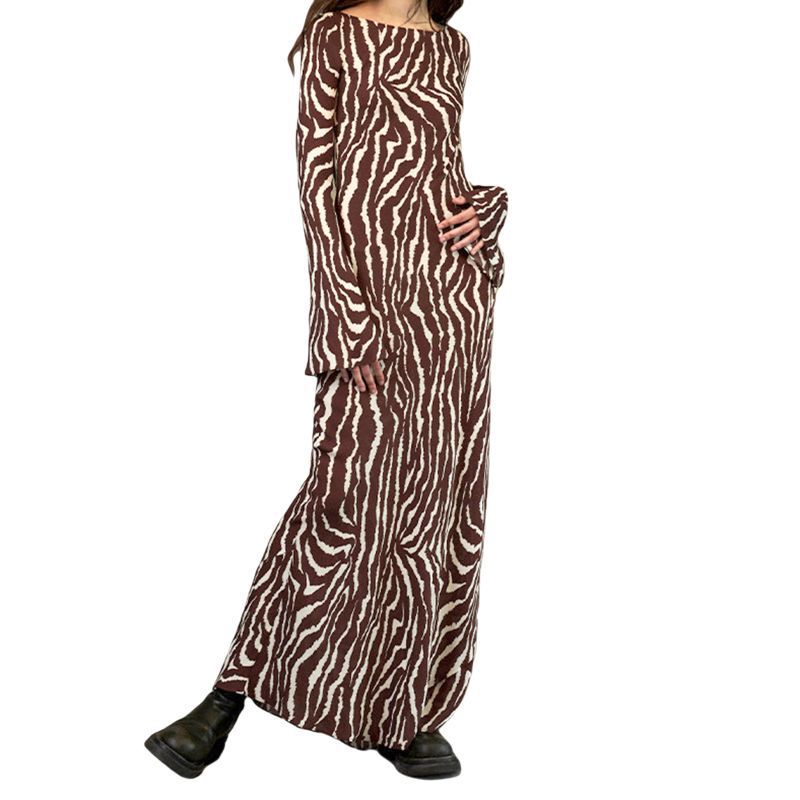 Spring 2023 New Water Corrugated Flare Sleeve Long Dress with Neck