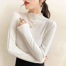 2025新款半高领德绒打底衫女内搭秋冬长袖木耳边洋气学生加厚上衣