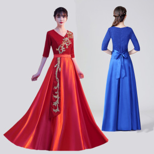New Large Choir Women's Long Dress Adult Performance Suit Host Dress Command Suit Recitation Red Song Chorus Competition